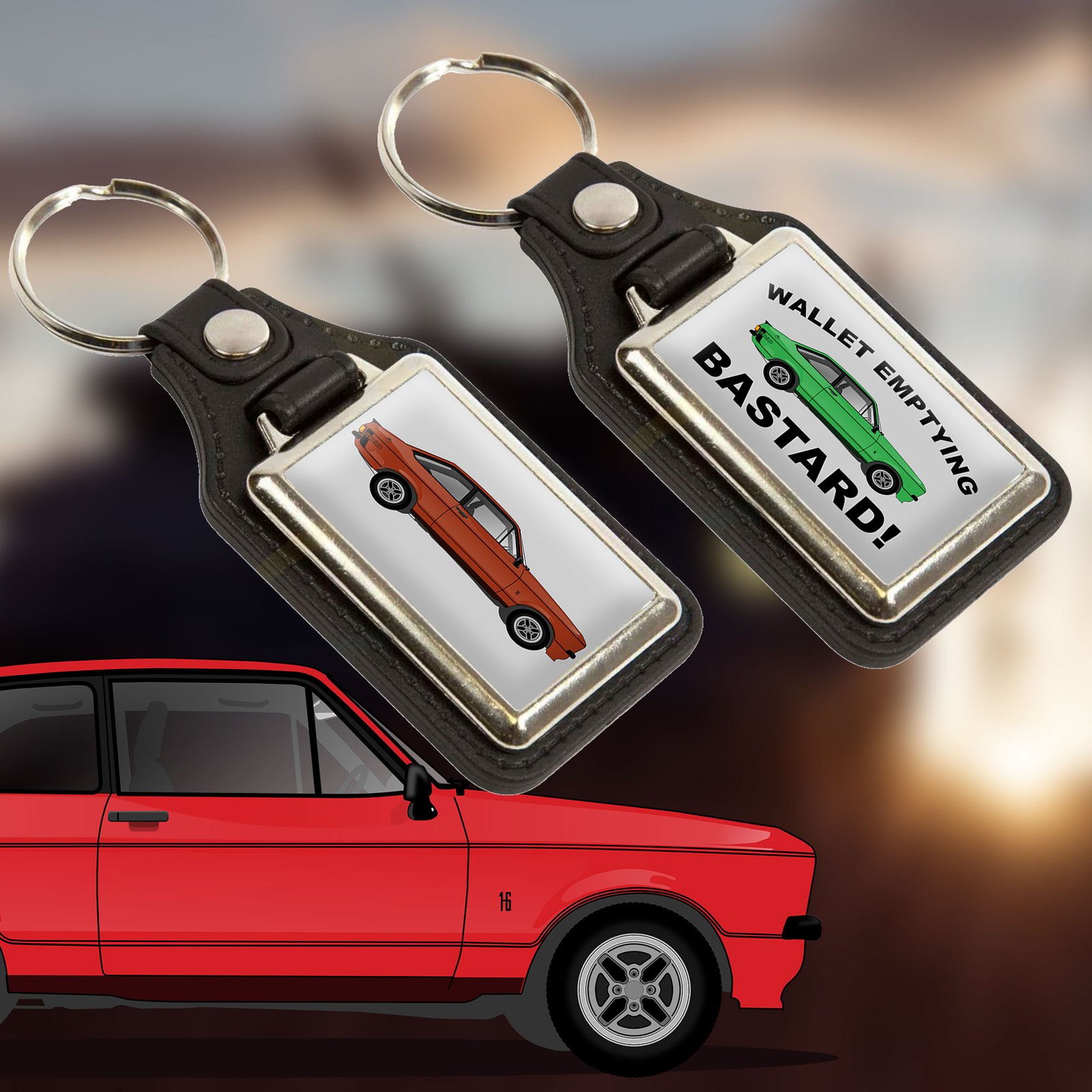 Ford Escort RS2000 MK2 Metal Keyring - Choose Your Car Colour (Silver Metal)
